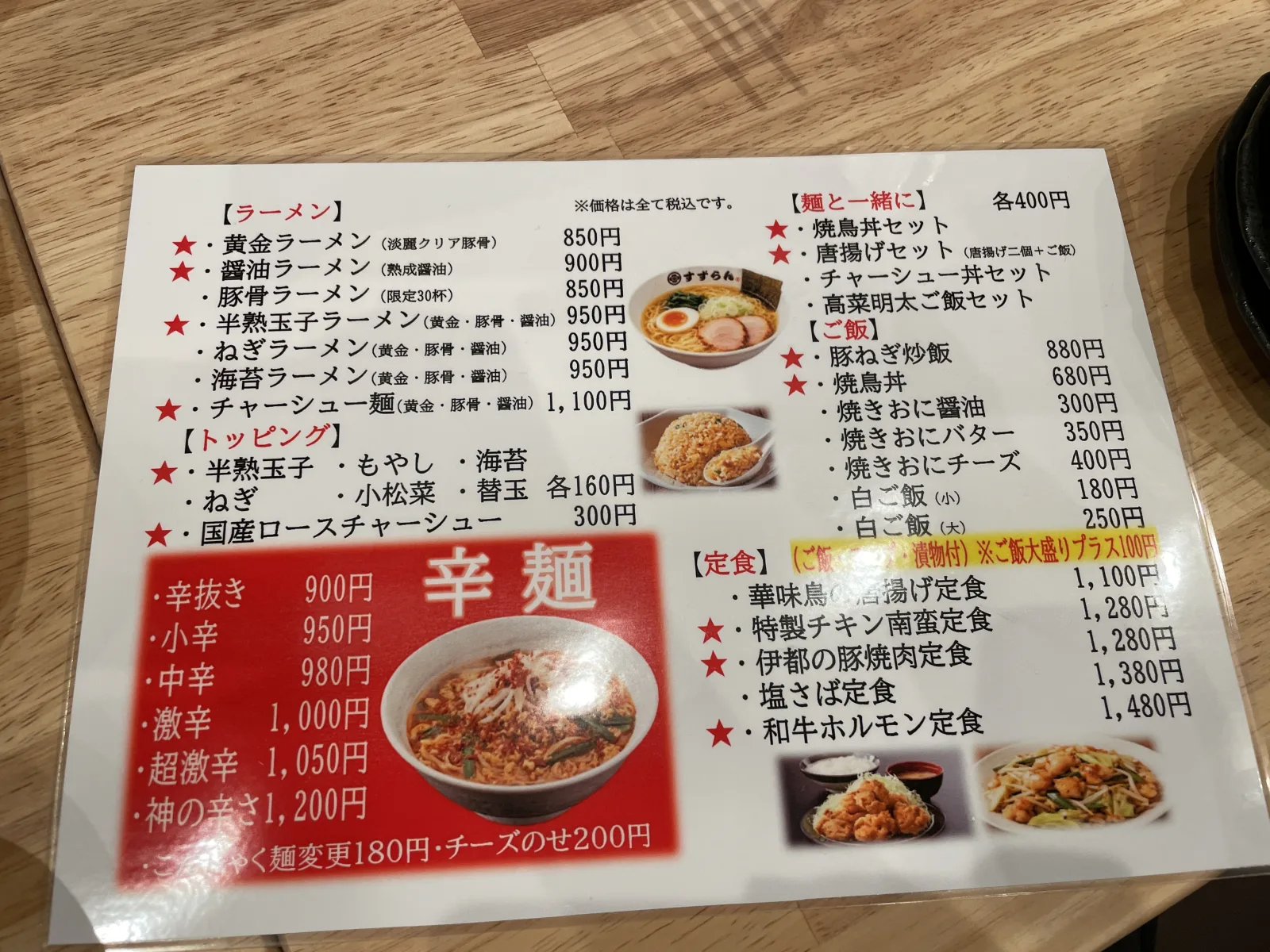 焼鳥麺や　すずらん　箱崎店の料金看板写真