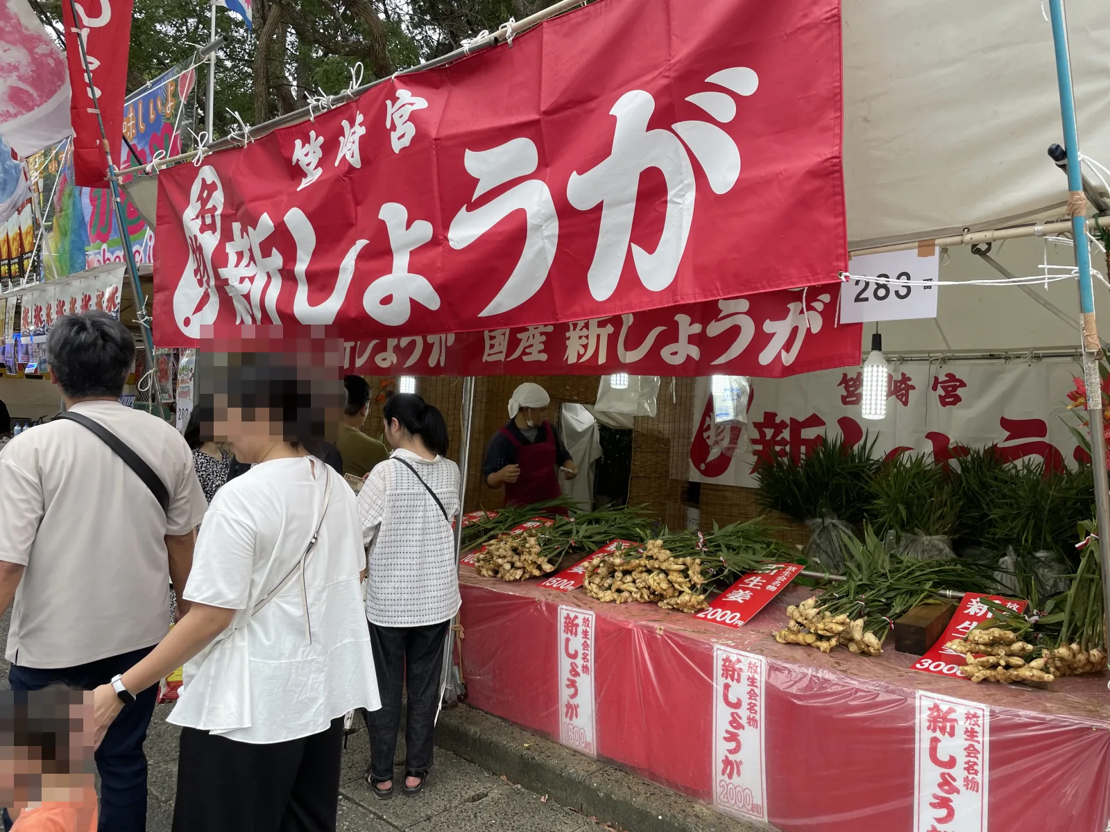 国道3号線側入口付近の新しょうがの屋台